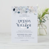 Blauwe Winter Bloemen Elegante bruiloft Kaart (Staand voorkant)