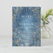 Blauwe Winter Bloemen Huwelijksuitnodiging Kaart (Staand voorkant)