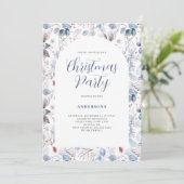 Blauwe Winter Bloemen Kerstfeest Kaart (Staand voorkant)