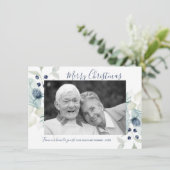 Blauwe Winter Bloemen Vakantie Fotokaart Feestdagenkaart (Staand voorkant)