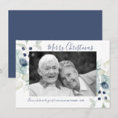 Blauwe Winter Bloemen Vakantie Fotokaart Feestdagenkaart (Voorkant / Achterkant)