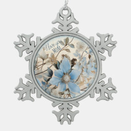 Blauwe Winter Bloemen voor Mam Tin Sneeuwvlok Ornament