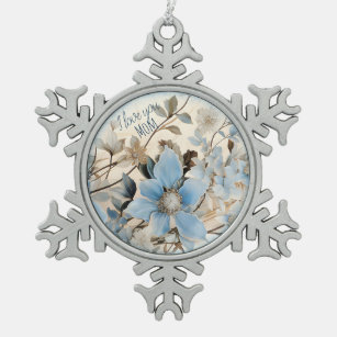 Blauwe Winter Bloemen voor Mam Tin Sneeuwvlok Ornament