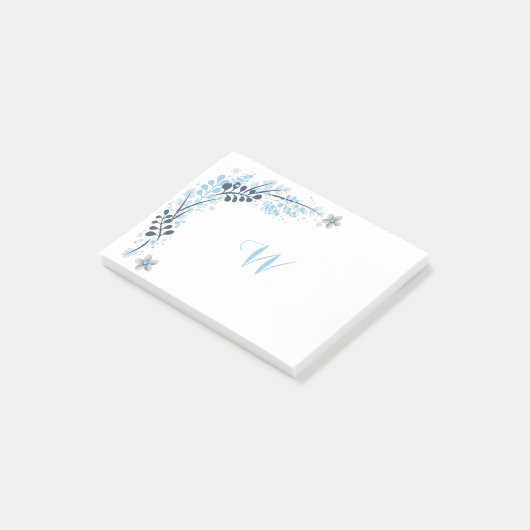 Blauwe Winter Bloemige Monogram Post-it® Notes (Schuin)