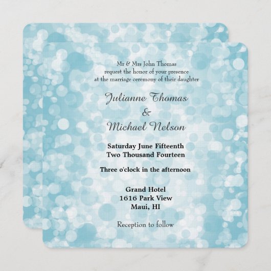 Blauwe Winter Bokeh bruiloft Kaart (Voorkant / Achterkant)