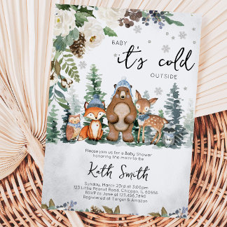 Blauwe Winter Bos Baby Shower Kaart