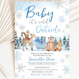 Blauwe Winter Bos Baby Shower Kaart
