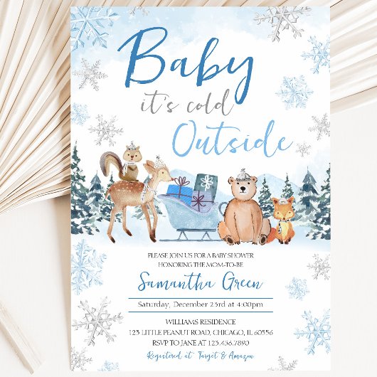 Blauwe Winter Bos Baby Shower Kaart