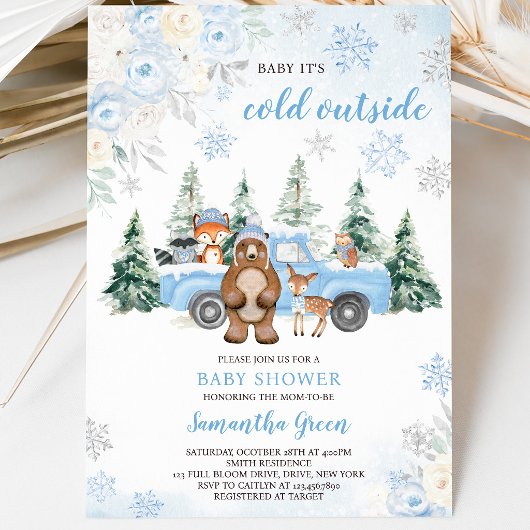 Blauwe Winter Bos Baby Shower Kaart