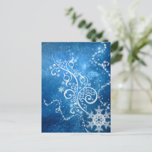 Blauwe winter briefkaart (Staand voorkant)
