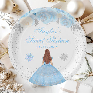 Blauwe Winter Bruin Haar Prinses Sweet Sixteen Papieren Bordje