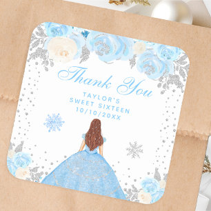 Blauwe Winter Bruin Haar Prinses Sweet Sixteen Vierkante Sticker