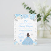 Blauwe Winter Bruine Haar Prinses Verjaardagsfeest Briefkaart (Staand voorkant)