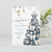 Blauwe Winter Coquette Boog Kerst Doop Kaart (Staand voorkant)