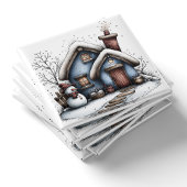 Blauwe Winter Cottage Kerstmagneet Magneet
