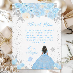 Blauwe Winter Donkere Huid Prinses Sweet Sixteen Bedankkaart