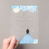 Blauwe Winter Donkere Huid Prinses Verjaardagsfees Acryl Uitnodigingen (Insitu (Draagbaar))