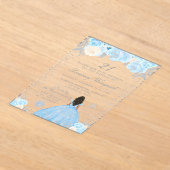 Blauwe Winter Donkere Huid Prinses Verjaardagsfees Acryl Uitnodigingen (Laagn)