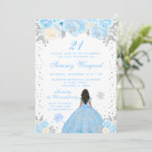 Blauwe Winter Donkere Huid Prinses Verjaardagsfees Kaart (Staand voorkant)