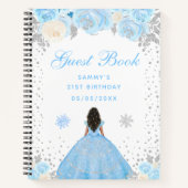 Blauwe Winter Donkere Huid Prinses Verjaardagsfees Notitieboek (Voorkant)