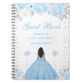 Blauwe Winter Donkere Huid Prinses Verjaardagsfees Notitieboek (Voorkant)