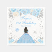 Blauwe Winter Donkere Huid Prinses Verjaardagsfees Servet (Voorkant)