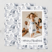 Blauwe Winter Foliage Foto Vrolijke Kerst Kaart (Voorkant / Achterkant)