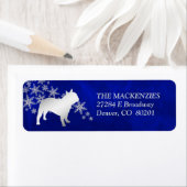 Blauwe Winter Franse Bulldog retouradres Etiket (Insitu)