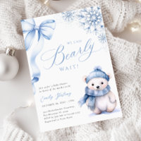 Blauwe Winter Ijsbeer Baby Shower Uitnodiging