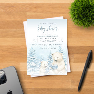Blauwe Winter IJsbeer Watercolor Baby Shower Acryl Uitnodigingen