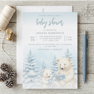 Blauwe Winter IJsbeer Watercolor Baby Shower Kaart