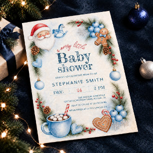 Blauwe Winter Kerst Baby Shower Kaart