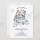 Blauwe Winter Kerst Open Huis Kaart (Voorkant)