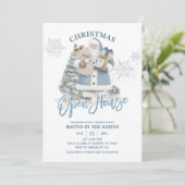 Blauwe Winter Kerst Open Huis Kaart (Staand voorkant)