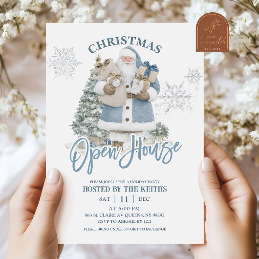 Blauwe Winter Kerst Open Huis Kaart