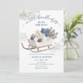 Blauwe Winter Kerst Slede Baby Shower Kaart (Staand voorkant)