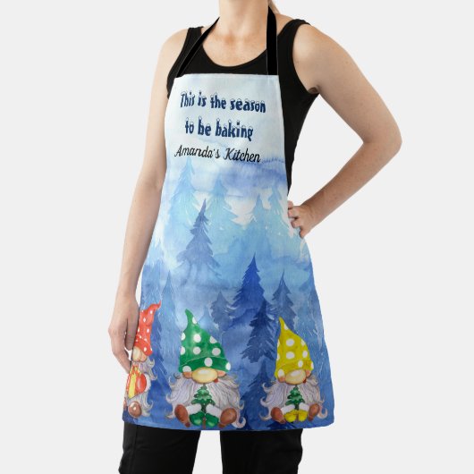 Blauwe Winter Kerstbomen Gnomes Schort (Insitu)