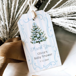 Blauwe Winter Kerstboom Baby Shower Cadeaulabel