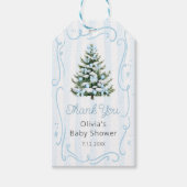 Blauwe Winter Kerstboom Baby Shower Cadeaulabel (Voorkant)