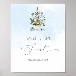Blauwe winter kerstboom Baby's zijn zoet Poster