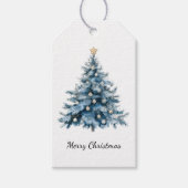 Blauwe Winter Kerstboom Gouden Ster Cadeaulabel (Voorkant)