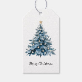Blauwe Winter Kerstboom Gouden Ster Cadeaulabel