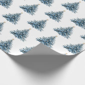 Blauwe Winter Kerstboom Gouden Ster Cadeaupapier (Hoek)