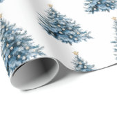 Blauwe Winter Kerstboom Gouden Ster Cadeaupapier (Rol Hoek)