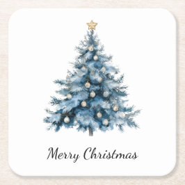 Blauwe Winter Kerstboom Gouden Ster Kartonnen Onderzetters