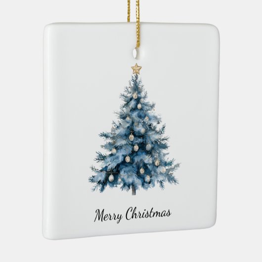 Blauwe Winter Kerstboom Gouden Ster Keramisch Ornament