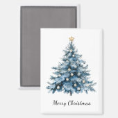 Blauwe Winter Kerstboom Gouden Ster Magneet (Voorkant / Achterkant)