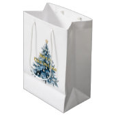 Blauwe Winter Kerstboom Gouden Ster Medium Cadeauzakje (Voorkant Gekanteld)
