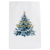 Blauwe Winter Kerstboom Gouden Ster Medium Cadeauzakje (Voorkant)