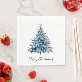 Blauwe Winter Kerstboom Gouden Ster Servet